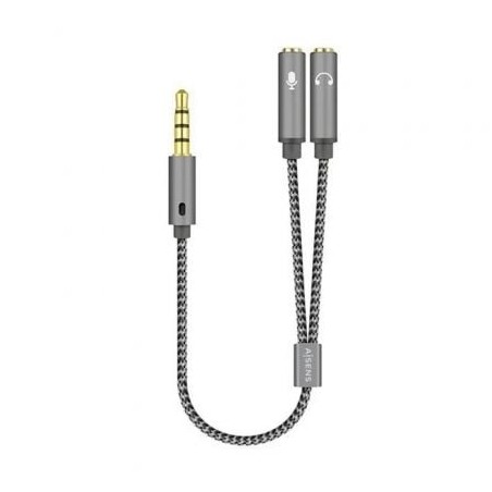 Adaptador Aisens A128-0415- Jack 3-5 Macho - 2x Jack 3-5 Hembra- 25cm- Gris