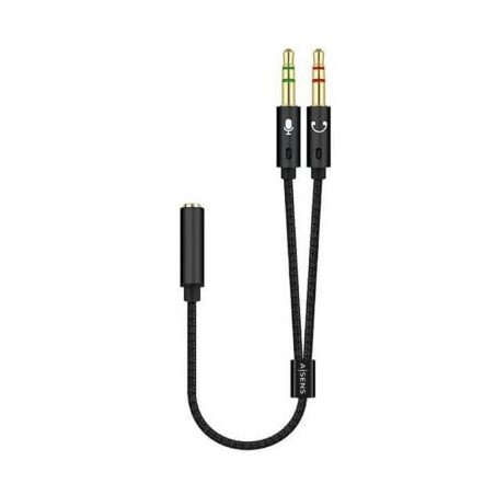 Adaptador Aisens A128-0418- Jack 3-5 Hembra - 2x Jack 3-5 Macho- 25cm- Negro