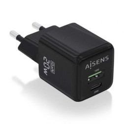 Cargador de Pared GaN Aisens ASCH-20W2P011-BK- 1xUSB Tipo-C- 1xUSB- 20W