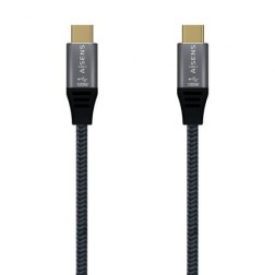 Cable USB 3-2 Tipo-C Aisens A107-0634 20GBPS 5A 100W- USB Tipo-C Macho - USB Tipo-C Macho- Hasta 100W- 2500Mbps- 2m- Gris