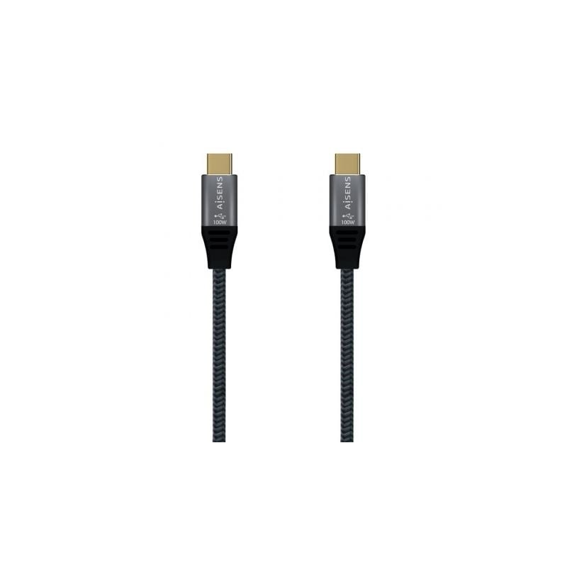 Cable USB 3-1 Tipo-C Aisens A107-0634 20GBPS 5A 100W- USB Tipo-C Macho - USB Tipo-C Macho- 2m- Gris