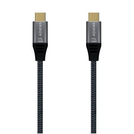 Cable USB 3-1 Tipo-C Aisens A107-0634 20GBPS 5A 100W- USB Tipo-C Macho - USB Tipo-C Macho- 2m- Gris