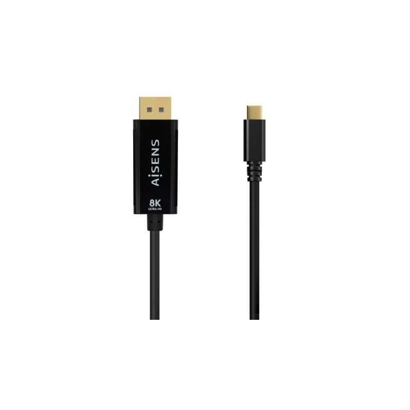 Cable Conversor Aisens A109-0688- USB Tipo-C Macho - DisplayPort Macho- Hasta 27W- 1250Mbps- 80cm- Negro