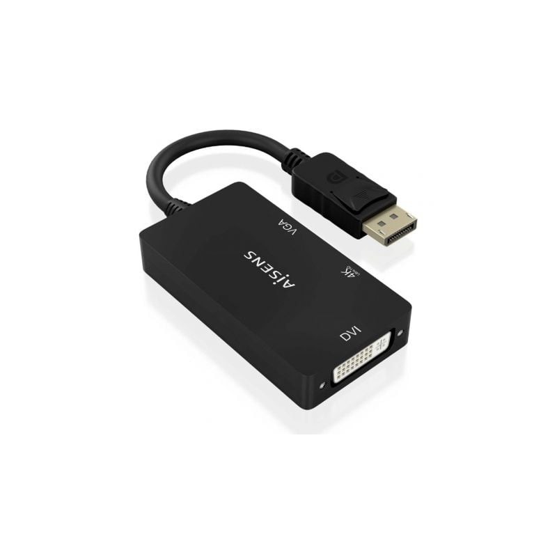 Cable Conversor Aisens A125-0861- DisplayPort Macho- VGA Hembra - DVI Hembra - HDMI 4K Hembra- 15cm- Negro