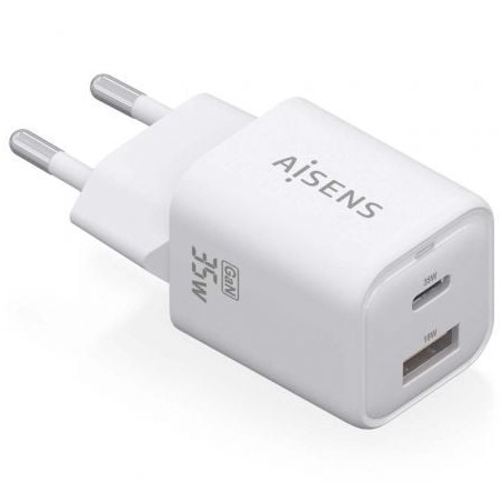 Cargador Gan de Pared Aisens ASCH-35W2P024-W- 1xUSB Tipo-C- 1xUSB- 35W