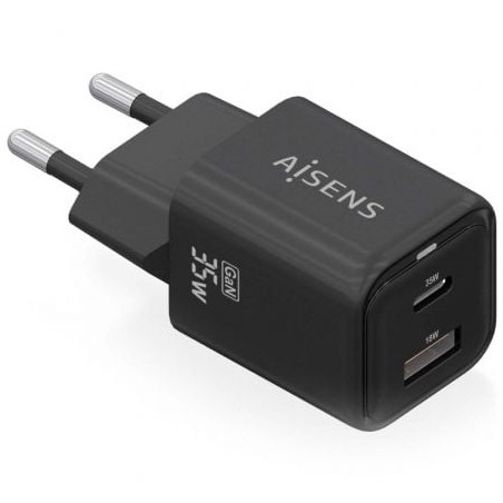 Cargador Gan de Pared Aisens ASCH-35W2P025-BK- 1xUSB Tipo-C- 1xUSB- 35W