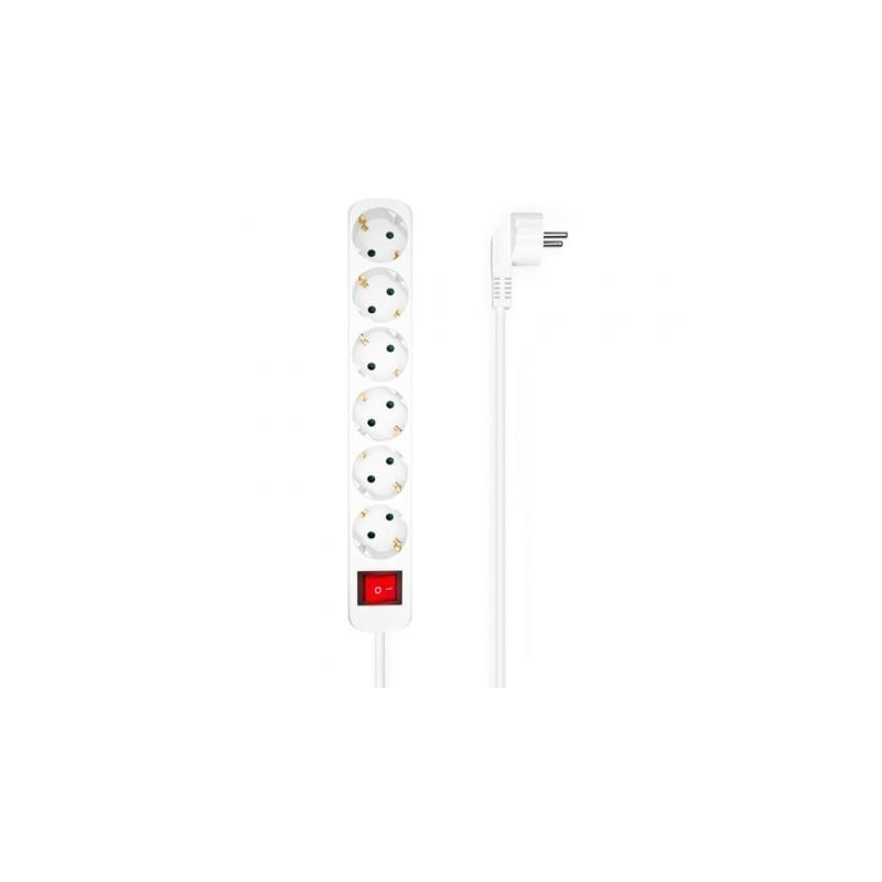 Regleta con Interruptor Aisens A154-0535- 6 Tomas de Corriente- Cable 1-4m- Blanco