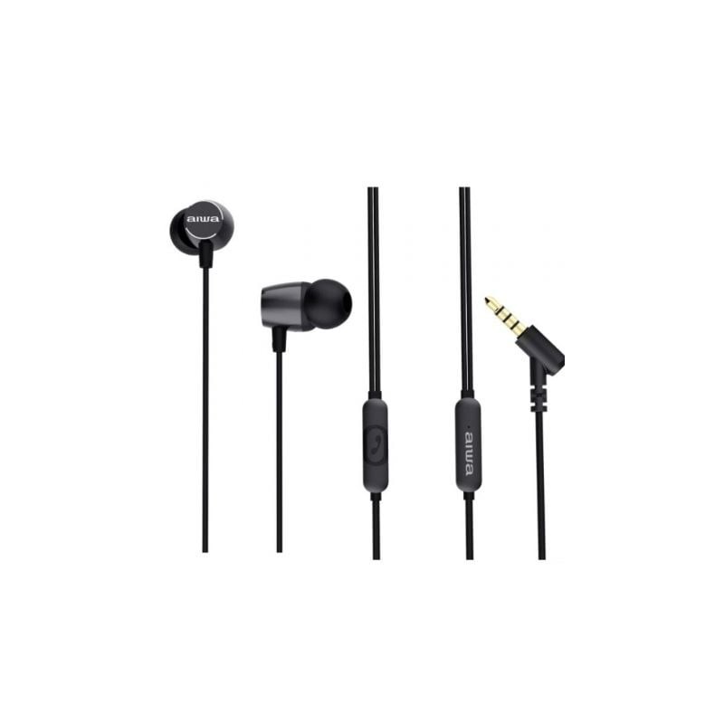 Auriculares Intrauditivos Aiwa ESTM-30BK- con Micrófono- Jack 3-5- Negro