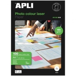 Papel Fotográfico Apli Colour Laser 11817- DIN A4- 160g- 100 Hojas- Brillante