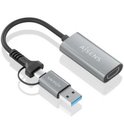 Conversor HDMI Aisens A109-0913- USB + USB Tipo-C 3-1 Macho - HDMI Macho- 15cm- Gris