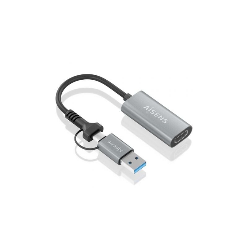 Conversor HDMI Aisens A109-0913- USB + USB Tipo-C 3-1 Macho - HDMI Macho- 15cm- Gris