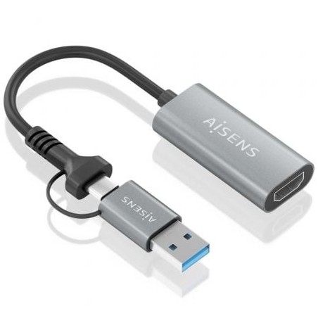 Conversor HDMI Aisens A109-0913- USB + USB Tipo-C 3-1 Macho - HDMI Macho- 15cm- Gris