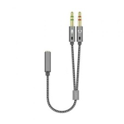 Cable Estéreo Aisens A128-0417- Jack 3-5 Hembra - 2x Jack 3-5 Macho- 25cm- Gris