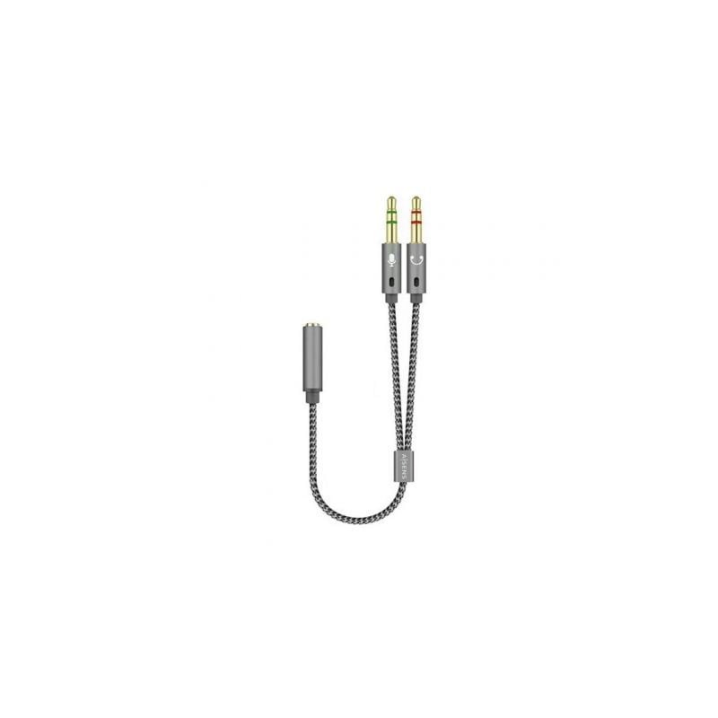 Cable Estéreo Aisens A128-0417- Jack 3-5 Hembra - 2x Jack 3-5 Macho- 25cm- Gris