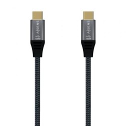 Cable USB 2-0 Tipo-C Aisens A107-0628 5A 100W- USB Tipo-C Macho - USB Tipo-C Macho- Hasta 100W- 480Mbps- 1m- Gris