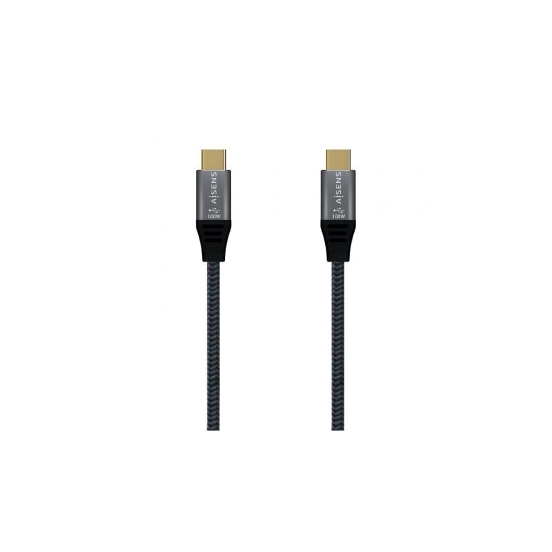 Cable USB 2-0 Tipo-C Aisens A107-0628 5A 100W- USB Tipo-C Macho - USB Tipo-C Macho- Hasta 100W- 480Mbps- 1m- Gris