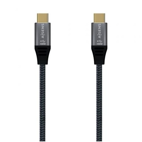 Cable USB 2-0 Tipo-C Aisens A107-0628 5A 100W- USB Tipo-C Macho - USB Tipo-C Macho- Hasta 100W- 480Mbps- 1m- Gris