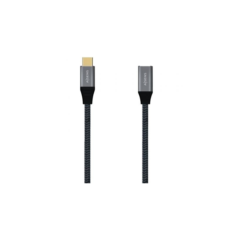 Cable Alargador USB 3-2 Tipo-C Aisens A107-0635 20GBPS 5A 100W- USB Tipo-C Macho - USB Tipo-C Hembra- Hasta 100W- 2500Mbps- 1m