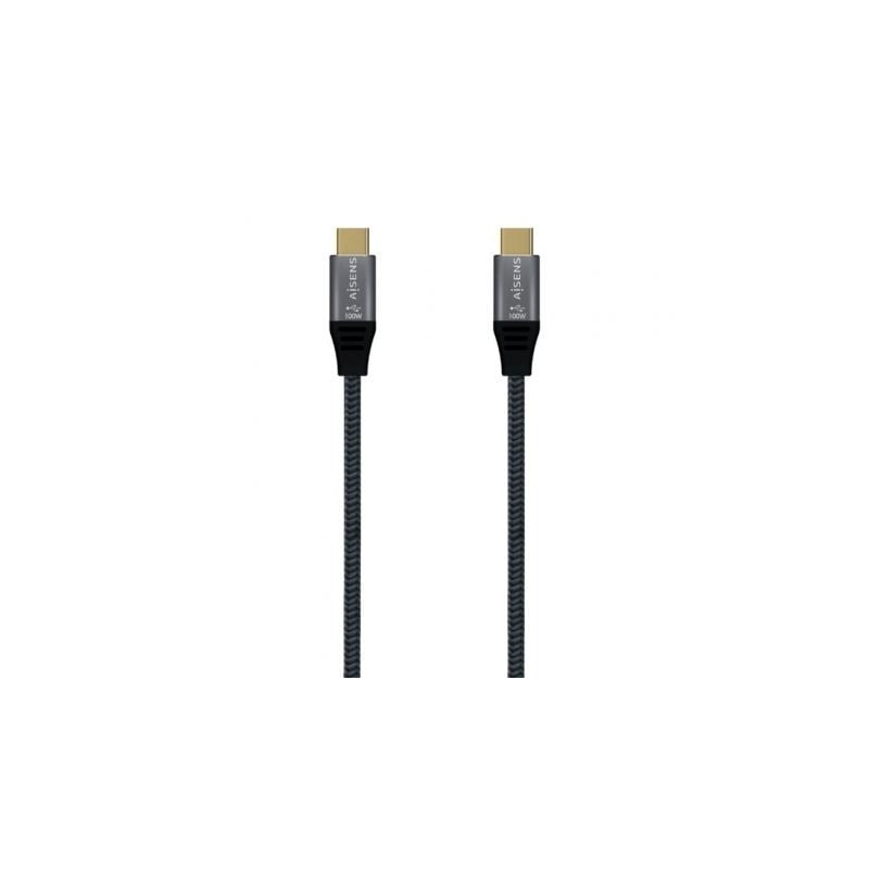 Cable USB 3-2 Tipo-C Aisens A107-0670 20GBPS 100W- USB Tipo-C Macho - USB Tipo-C Macho- Hasta 100W- 20Gbps- 60cm- Gris