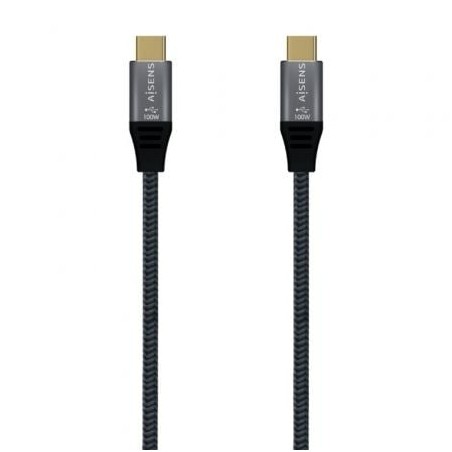 Cable USB 3-2 Tipo-C Aisens A107-0670 20GBPS 100W- USB Tipo-C Macho - USB Tipo-C Macho- Hasta 100W- 20Gbps- 60cm- Gris