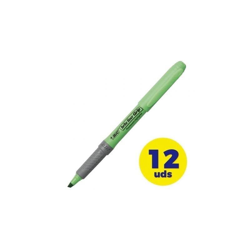 Caja de Marcadores Fluorescentes Bic Brite Liner Grip- 12 unidades- Verdes