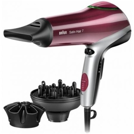 Secador Braun Satin Hair 7 HD770E- 2200W- Iónico- Rojo y Plata