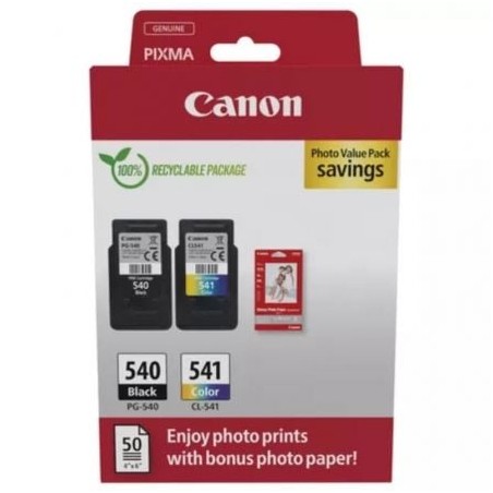 Cartucho de Tinta Original Canon PG-540 + CL-541 Multipack- Negro- Tricolor + Papel Fotográfico