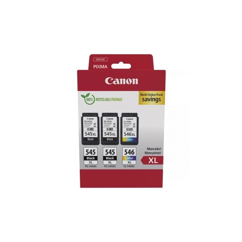 Cartucho de Tinta Original Canon PG-545XL + CL-546XL Multipack Alta Capacidad- 2x Negro- Tricolor