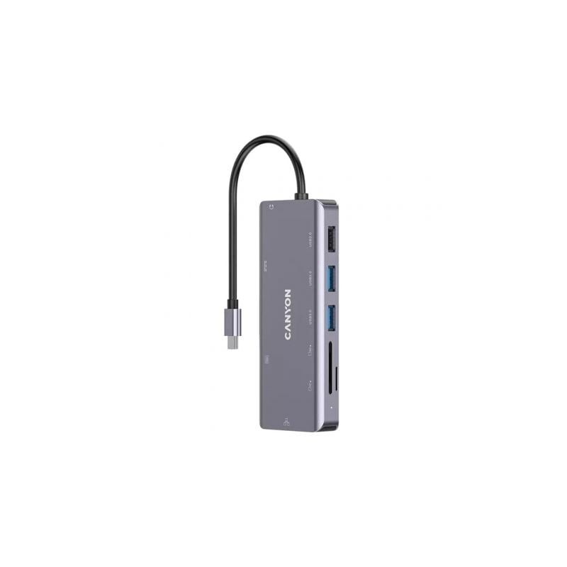 Docking USB Tipo-C Canyon CNS-TDS11- 1xHDMI- 3xUSB- 1xRJ45- 1xAudio- 1xUSB Tipo-C PD- 1xLector Tarjetas- Gris Oscuro