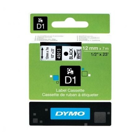 Cinta Rotuladora Adhesiva de Poliéster Dymo D1 45021- para Label Manager- 12mm x 7m- Blanca-Negra