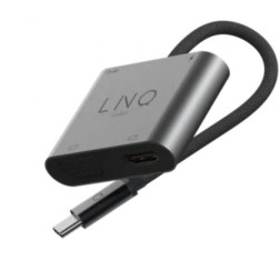 Conversor Linq LQ48001- 1x USB Tipo-C Macho- 1x HDMI 4K Hembra- 1x VGA Hembra- USB Tipo-C PD- 15cm- Gris