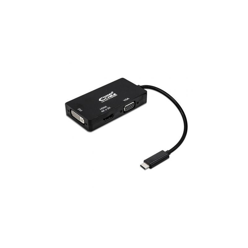 Conversor Nanocable 10-16-4301-BK- USB Tipo-C Macho - VGA Hembra- DVI Hembra- HDMI Hembra- 10cm- Negro