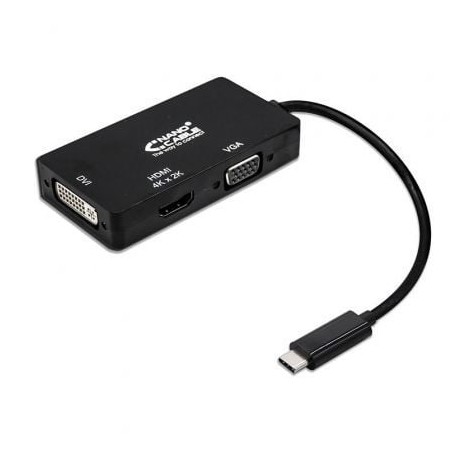 Conversor Nanocable 10-16-4301-BK- USB Tipo-C Macho - VGA Hembra- DVI Hembra- HDMI Hembra- 10cm- Negro