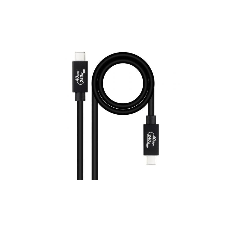 Cable USB 4-0 Nanocable 10-01-5001- USB Tipo-C Macho - USB Tipo-C Macho- Hasta 240W- 40Gbps- 1m- Negro