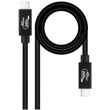 Cable USB 4-0 Nanocable 10-01-5001- USB Tipo-C Macho - USB Tipo-C Macho- Hasta 240W- 40Gbps- 1m- Negro