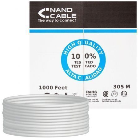 Bobina de Cable RJ45 UTP Nanocable 10-20-0304-FLEX Cat-5e- 305m- Gris