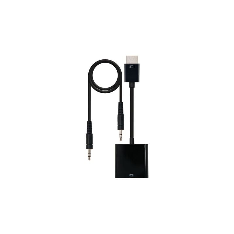 Conversor Nanocable 10-16-2001-BK- HDMI Macho - VGA Hembra- Jack 3-5 Hembra- 10cm- Negro