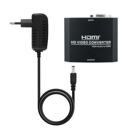 Conversor Nanocable 10-16-2101-BK- HDMI Hembra - VGA Hembra- Jack 3-5 Hembra- 15cm- Negro