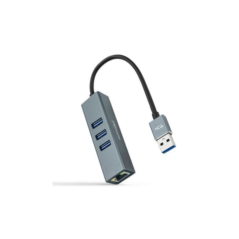 Hub USB 3-0 Nanocable 10-03-0407- 3xUSB- 1xRJ45- Gris