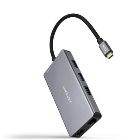 Docking Tipo-C Nanocable 10-16-1009- 3xUSB- 2xHDMI 4K- 1xRJ45- 1xLector tarjetas- 1xUSB Tipo-C PD- Gris