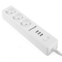 Regleta con interruptor Orbegozo EN 3000- 3 Tomas de corriente- 3 USB- Cable 1-7m- Blanca