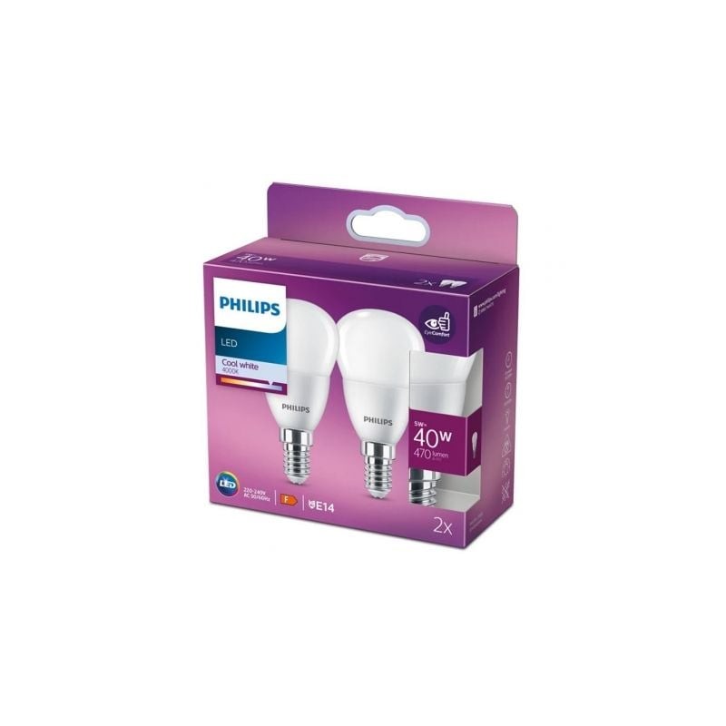 Bombilla Led Philips LED- Casquillo E14- 5W- 470 Lúmenes- 4000K- Pack de 2 Uds