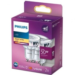 Bombilla Led Philips LED Classic- Casquillo GU10- 4-6W- 355 Lúmenes- 2700K- Pack de 2 Uds