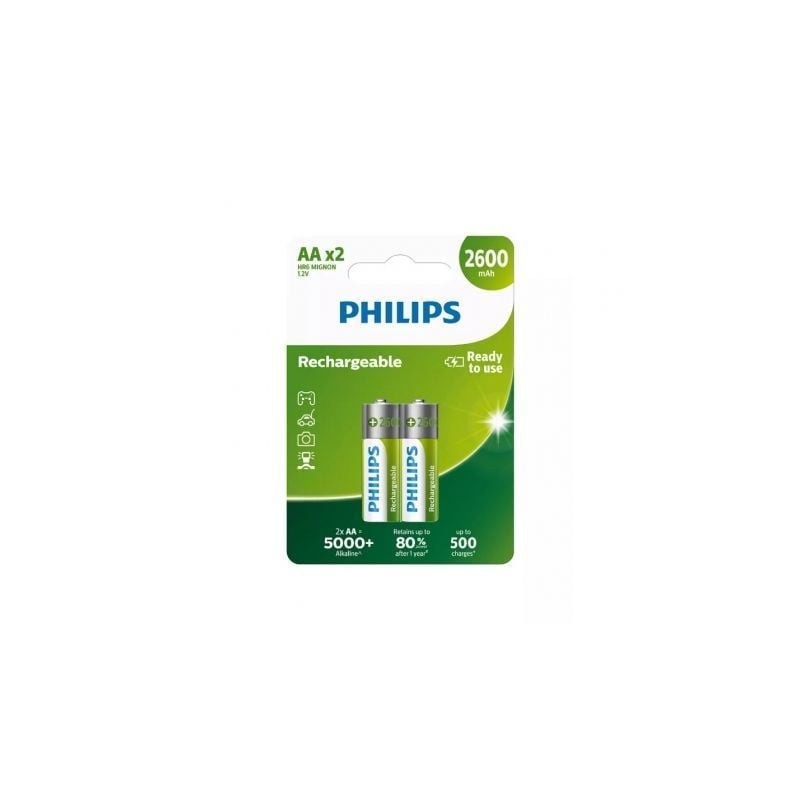 Pack de 2 Pilas AA Philips R6B2A260-10- 1-2V- Recargables