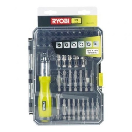 Estuche de 59 Puntas para Atornillar Ryobi RAK59SD - Incluye Destornillador