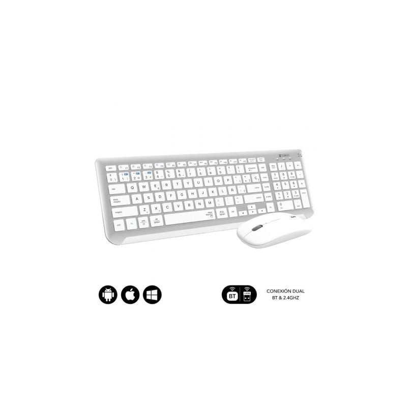 Teclado y Ratón Inalámbrico Subblim Combo Dual Prestige Extendido- Blanco y Plata