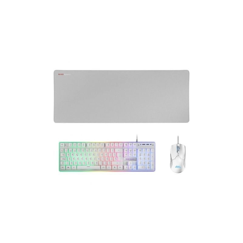 Pack Gaming Mars Gaming MCPX- Teclado H-MECH + Ratón Óptico + Alfombrilla- Blanco