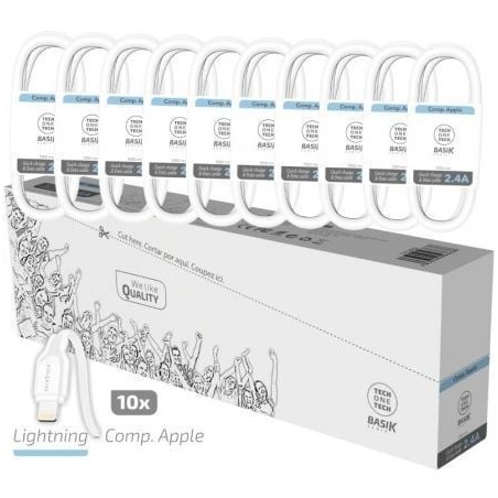 Pack 10 Cables Lightning Tech One Tech Basik TEC2952- USB Macho - Lightning Macho- 1m- Blanco