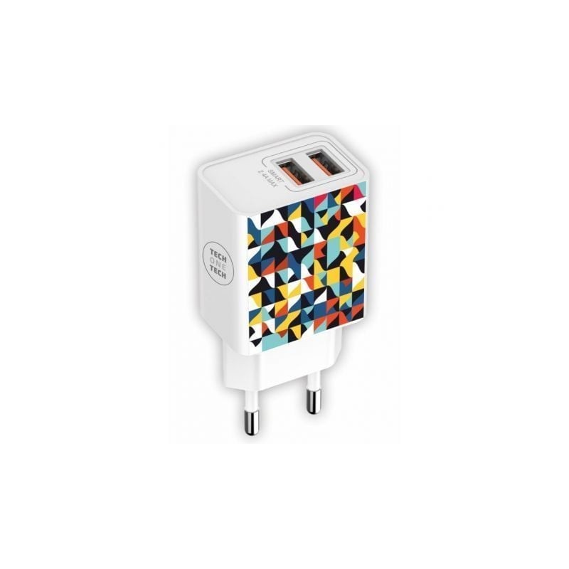 Cargador de Pared Tech One Tech Kaleydos TEC2508- 2xUSB- 2-4A- Blanco