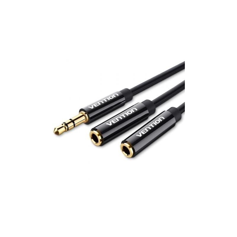 Cable Estéreo Vention BBSBY- Jack 3-5 Macho - 2x Jack 3-5 Hembra- 30cm- Negro